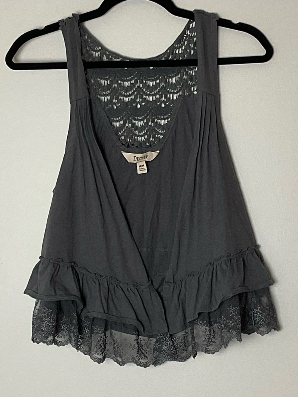 Decree Gray Crochet Back Lace Ruffle Vest Boho Whimsygoth Cottagecore Festival M